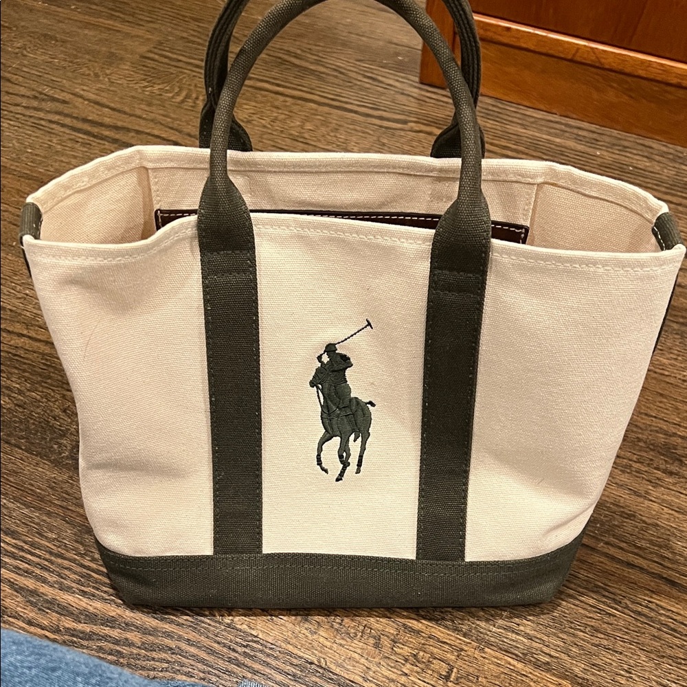 Ralph Lauren Cream and Dark Green Canvas Tote